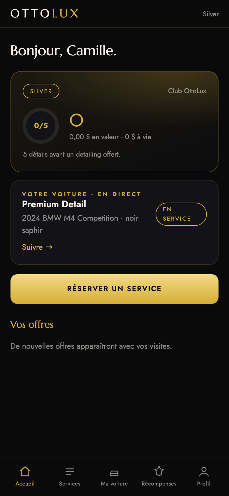 OttoLux app, accueil membre